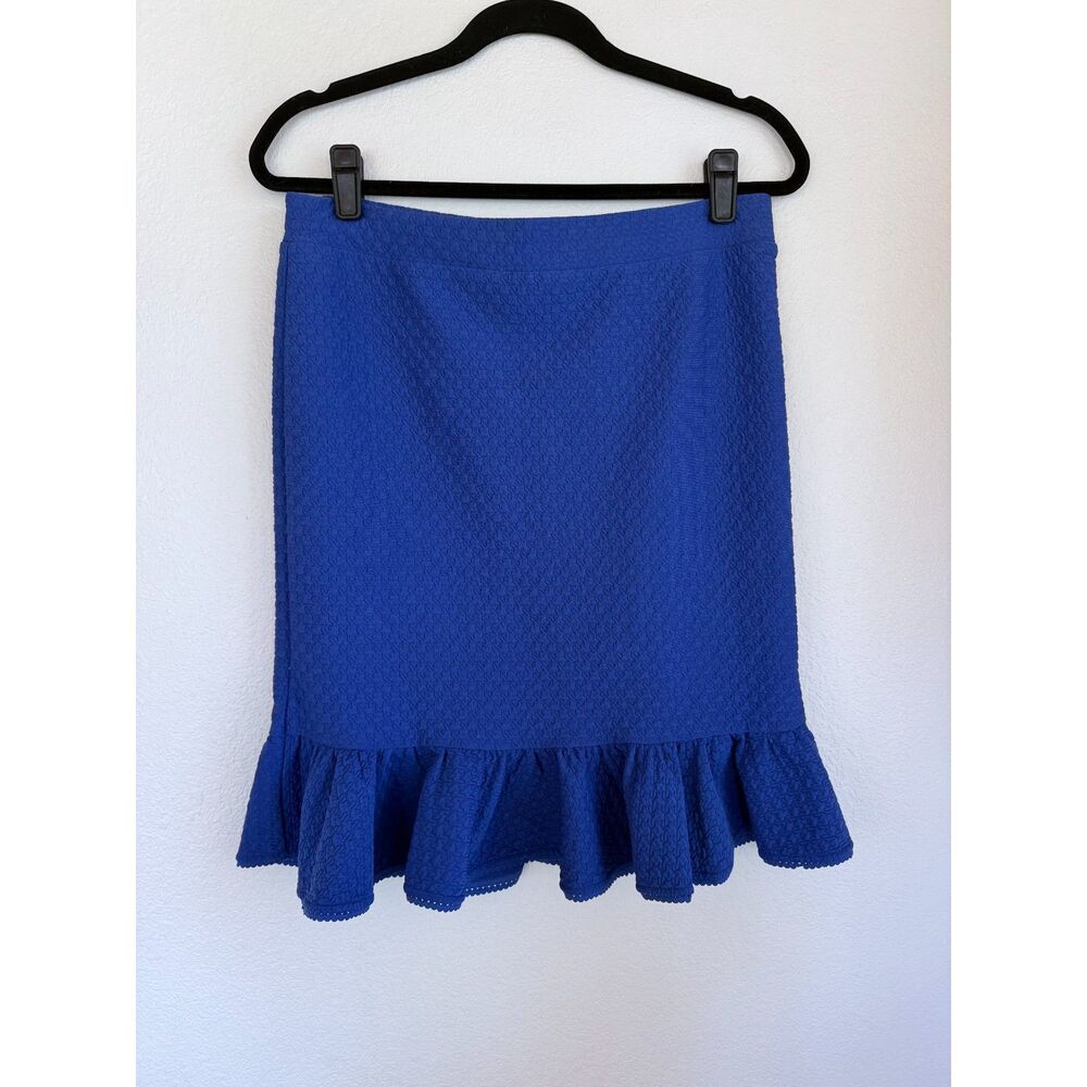 Anthro Postmark 2012 Basal Flounced Textured Knee Length Skirt In Royal Blue M View 4